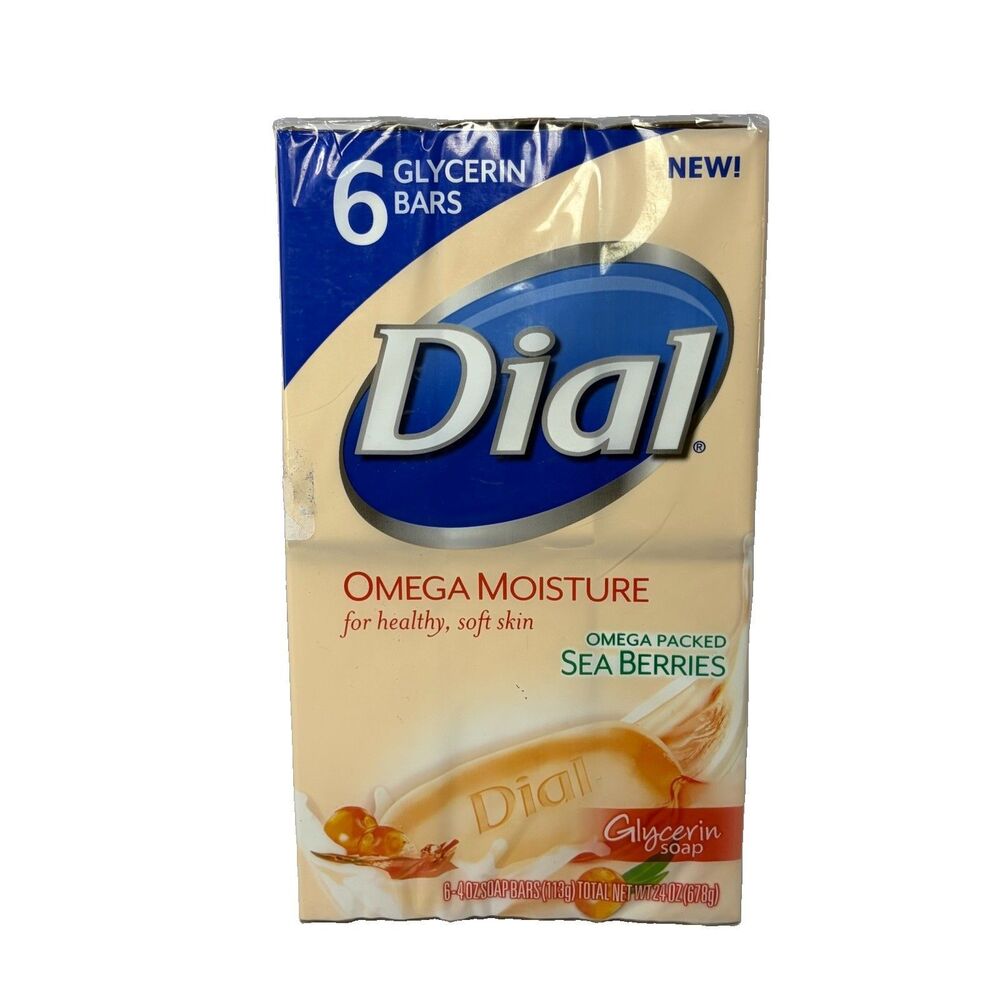 Dial Omega Moisture Cleansing Bar Soap Sea Berries 4 oz Glycerin Bars Pack Of 6